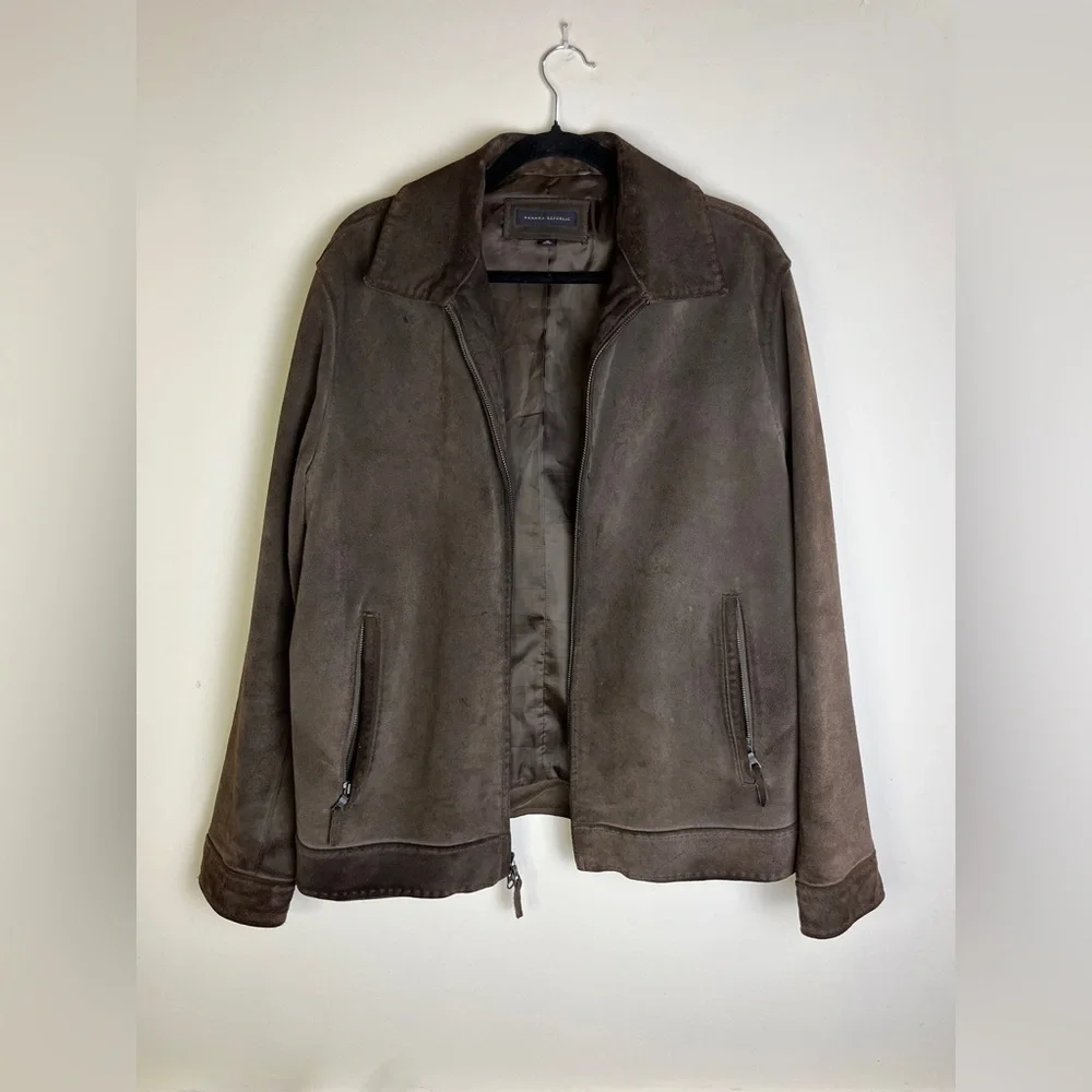 Vintage Banana Republic Suede Leather Jacket Mens M Dark Brown Bomber Heritage